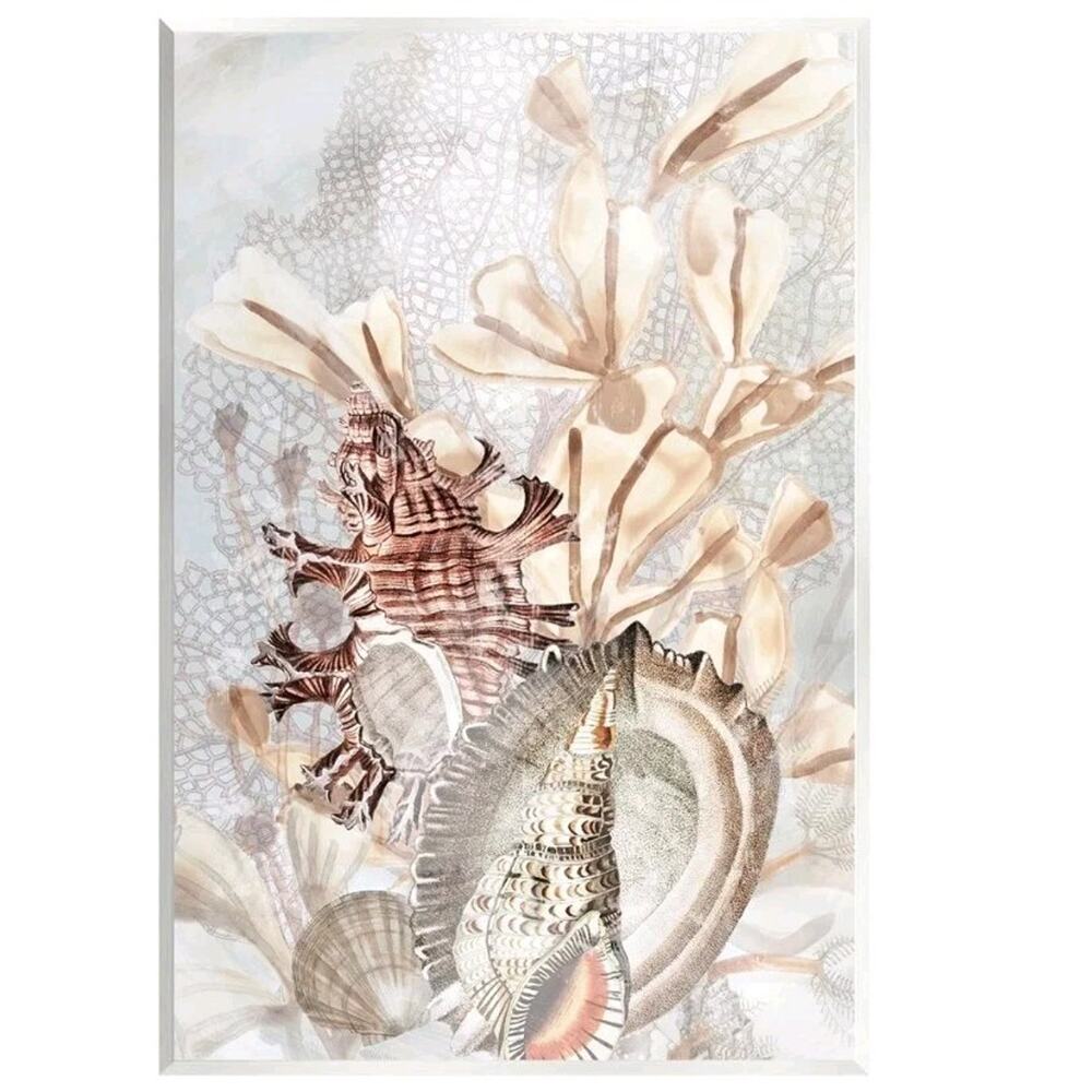 9409 Stupell Beige Seashells on A Reef Wood Wall Plaque 10 X 15 Wall Art New